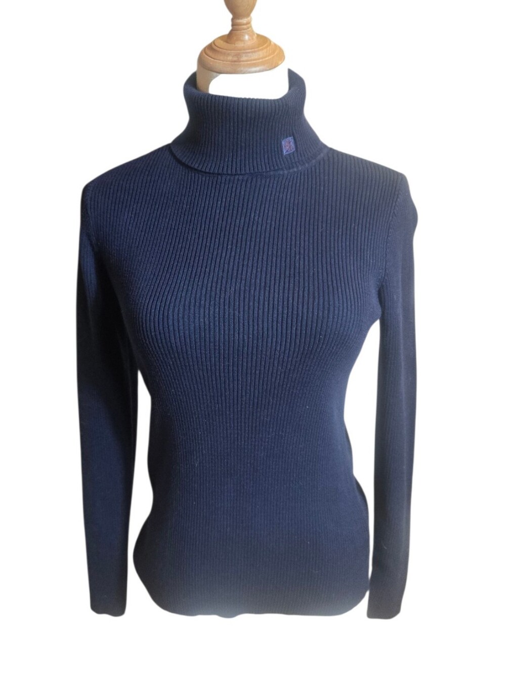 Ralph Navy Ribbed Logo Turtleneck Sweater
